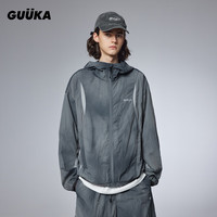 古由卡(GUUKA)潮牌油墨印防晒连帽风衣男春夏时尚休闲出行耐磨防风外套宽松百搭 灰色 S