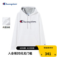 Champion 冠军冬草写logo连帽套头卫衣男女同款上衣休闲 白色 L