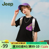 Jeep儿童T恤短袖男童上衣童装纯棉宽松2024夏装男孩打底衫上衣 黑色 140cm