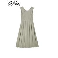 佐丹奴裙子女装压褶梭织圆领无袖背心连衣裙 05464327 55苔绿 M
