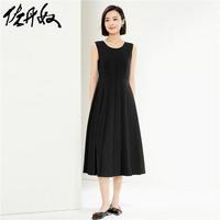 佐丹奴裙子女装压褶梭织圆领无袖背心连衣裙 05464327 09标志黑 M