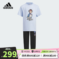 adidas 阿迪达斯 童装23春秋小童男童女童像素印花运动休闲短袖套装IX4369蓝