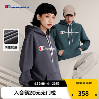 Champion 冠军卫衣男秋冬美式学院草写短款上衣女套头 深灰色 S