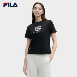 fila斐乐官方女子针织短袖衫2024夏印花时尚休闲t恤短袖