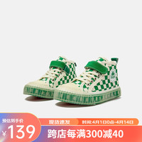 Kappa Kids背靠背卡帕儿童鞋中帮帆布鞋男春季棋盘格冬季童鞋 绿色 31码 内长20.0适合脚长19.0