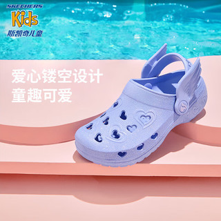 Skechers斯凯奇儿童洞洞鞋舒适一脚蹬轻便防滑疏水沙滩鞋308363L 白色/WHT 35