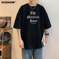 ViiSHOW 麂皮绒重磅T恤男夏季短袖潮牌短袖美式高街复古半袖体恤上衣服 黑色 2XL