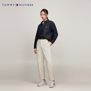 TOMMY HILFIGER 24春季女棉麻混纺刺绣贴袋落肩宽松原色牛仔衬衫41331 深灰色1AP 36 （M）