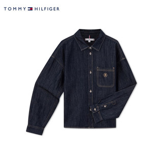 TOMMY HILFIGER 24春季女棉麻混纺刺绣贴袋落肩宽松原色牛仔衬衫41331 深灰色1AP 36 （M）