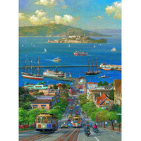 御贡坊旧金山San Francisco圣弗朗西斯科电车拼图1000片成人儿童玩具 旧金山电车500片木质拼图提示版