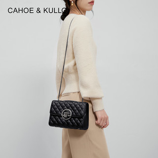 CAHOE KULLO包包女包轻奢侈2024品牌牛皮女士斜挎单肩菱格链条通勤包 黑色-CK女包