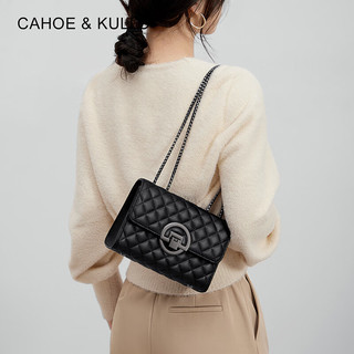 CAHOE KULLO包包女包轻奢侈2024品牌牛皮女士斜挎单肩菱格链条通勤包 黑色-CK女包