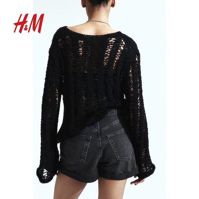 h&m女装牛仔短裤2024春欧美甜辣风棉质高腰休闲短裤1144208 黑色 155/64a 34