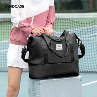 Landcase 旅行包女手提包运动游泳背包扩容短途旅行李包袋  5102黑色 双层扩容-黑色