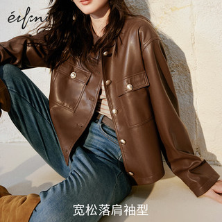 eifini 伊芙丽 美拉德高级感小香风皮衣外套女职场通勤外套 咖啡 160/84A/M