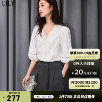 LILY 2024夏女装舒适全棉气质温柔浪漫都市通勤套头雪纺衫衬衫 601白色 M