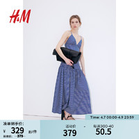 H&M女装2024夏季A字府绸半身裙1225584 蓝色/条纹 170/84A