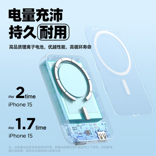 品胜10000毫安时大容量磁吸充电宝iPhone苹果15MagSafe无线随身充移动电源迷你小巧快充外接电池背夹蓝 磁吸无线充|1万毫安】蓝