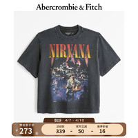 Abercrombie & Fitch 男装女装装 美式风复古潮流宽松短款T恤 359055-1 黑色织纹 XL (180/116A)