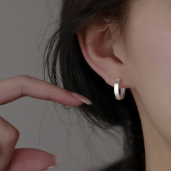 moefi茉妃s999足银磨砂耳扣女小众简约圆圈通勤款耳环感个性银耳饰