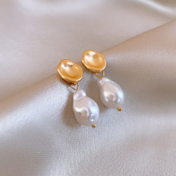 kose高丝银针法式巴洛克椭圆珍珠耳钉小巧简约时尚耳环复古感耳饰银针