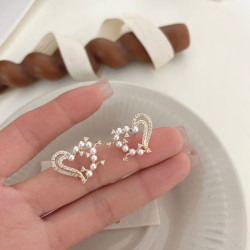 kose高丝轻奢气质感锆石珍珠爱心耳钉女2024年新款小众设计感百搭耳饰