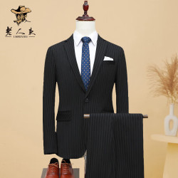 老人头laorentou西服套装男西装男士商务休闲职业装两件套修身单西服