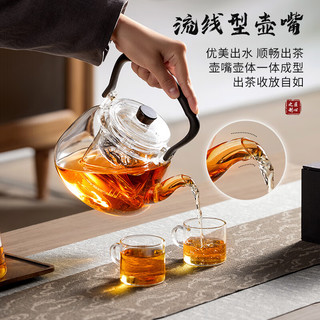 忆壶茶（YI HU TEA）煮茶壶玻璃泡茶器可电陶炉加热家用办公室烧水壶加厚耐热功夫茶具 蒸煮双内胆提梁壶 透明 1.2L