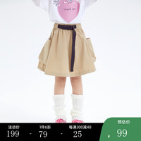 小猪班纳童装2024夏装儿童裙子中大童女童短裙女孩夏季休闲潮 卡其色 110cm