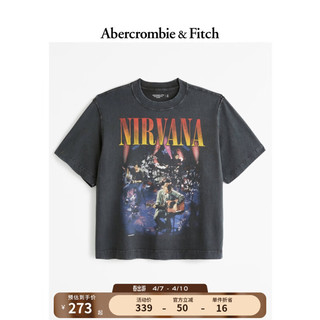 Abercrombie & Fitch 男装女装装 美式风复古潮流宽松短款T恤 359055-1 黑色织纹 XXL (185/124A)