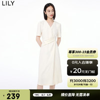 LILY 2023秋新款女装温柔气质通勤仙女高腰小白裙垂坠感V领连衣裙 703米色 M