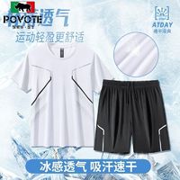 POVOTE 保威特犀牛 健身衣服男冰丝短袖T恤速干夏季运动服套装篮球晨跑步短裤训练房