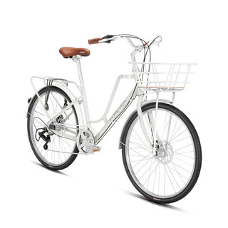 永久城市自行车26英寸7变速低跨度车架男女式成人轻便通勤单车 白 7速26寸铝架线碟  珍珠白