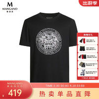 MANGANO男装短袖T恤夏个性时尚烫钻狮头图案休闲百搭 黑色 52（180/100A）