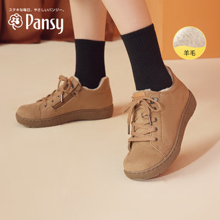 Pansy 日本羊毛雪地靴女冬季妈妈棉鞋加绒加厚保暖防滑4077 驼色 35