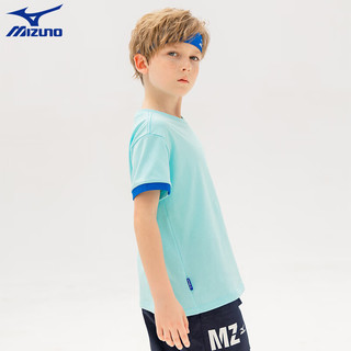 美津浓（MIZUNO）儿童运动T恤纯棉上衣服圆领吸汗2024夏季童装短袖男中大童 湖蓝色 165cm（100-115斤）