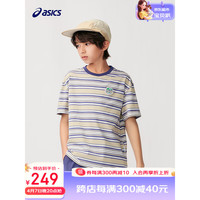 asics/亚瑟士童装2024年夏季男女童舒适柔软运动休闲短袖T恤 2900咖蓝色调 150cm