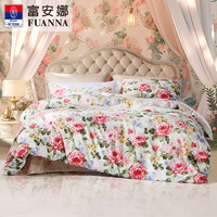 富安娜 床上四件套100%新疆棉印花纯棉套件宿舍床单被套（优选） 花开淡彩 1.8米床 (被套230*229cm)