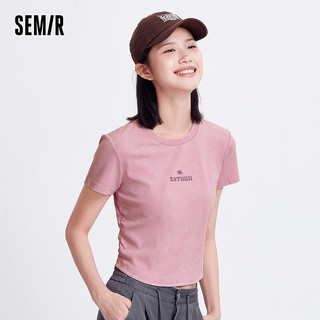 森马（Semir）短袖T恤女短款做旧潮酷2024夏季修身字母上衣 玫红60167 170/92A/XL