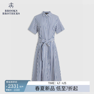 布克兄弟（BrooksBrothers）女士24春夏竖条纹棉质短袖衬衫连衣裙 9003-深蓝色 8