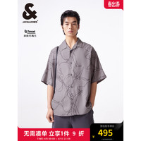 杰克·琼斯（JACK&JONES）夏休闲宽松舒适亲肤潮流上衣翻领短袖衬衫外套男装224204038 E40 夜猫灰 常规 180/100A/L