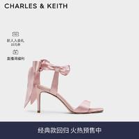 CHARLES&KEITH24春一字带缎面蝴蝶结绑带高跟鞋CK1-61720177 粉红色Pink 35