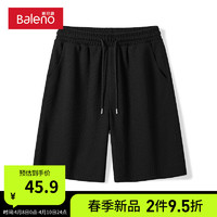 Baleno 班尼路 290G重磅华夫格短裤-黑#纯色 3XL