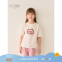 ERDOS KIDS鄂尔多斯童装24春夏印花纯棉百搭宽松女童T恤 皓月白 130cm