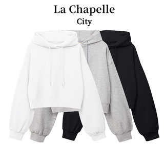 La Chapelle City拉夏贝尔小个子卫衣女春薄款2024年宽松连帽短款高腰上衣 丁香紫-纯色 M