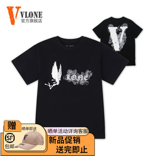 VLONE 短袖男潮牌Smoke大V夏季新款t恤男纯棉打底衫男女情侣装 V005黑 XL