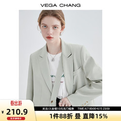 VEGA CHANG 小西装女春2024韩版小众设计感女士西服西装外套 淡抹茶色 S