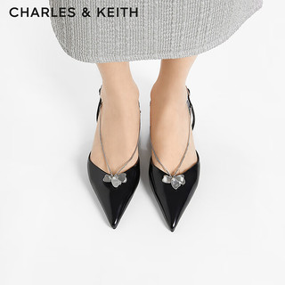 CHARLES&KEITH24夏季法式尖头平底链条凉鞋女CK1-70900512 Black Box黑色 40