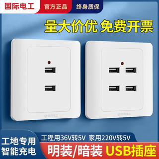 AIYMI 国际电工 86型暗装两口USB充电插座220V转5V