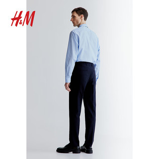 H&M男装衬衫2024夏季男士衬衫法式潮流时尚长袖衬衣1025664 浅蓝色 170/92A